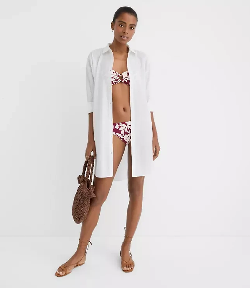 LOFT Beach Linen Cotton Swimsuit Coverup Shirt