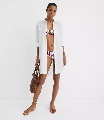LOFT Beach Linen Cotton Swimsuit Coverup Shirt