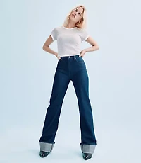 Rivete Petite Cuffed High Rise Wide Leg Jeans Nova Wash