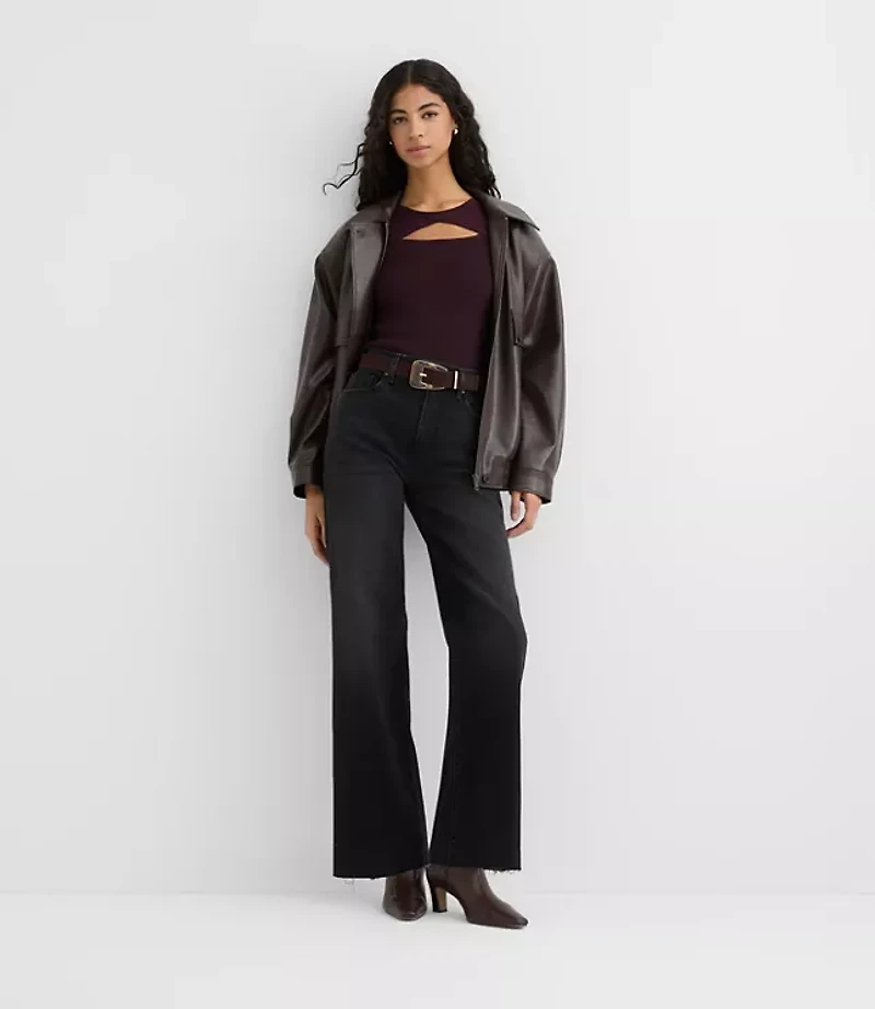 Rivete Petite Fresh Cut High Rise Wide Leg Jeans Noir Wash