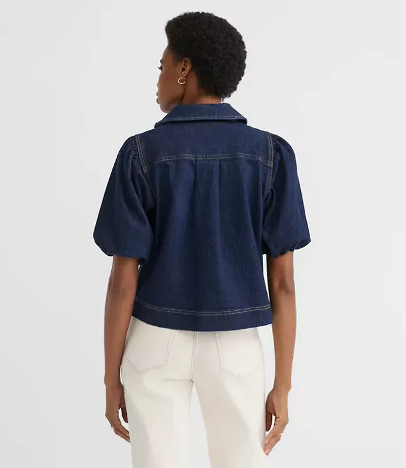 Petite Denim Puff Sleeve Top