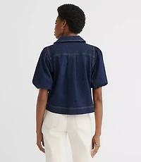Petite Denim Puff Sleeve Top