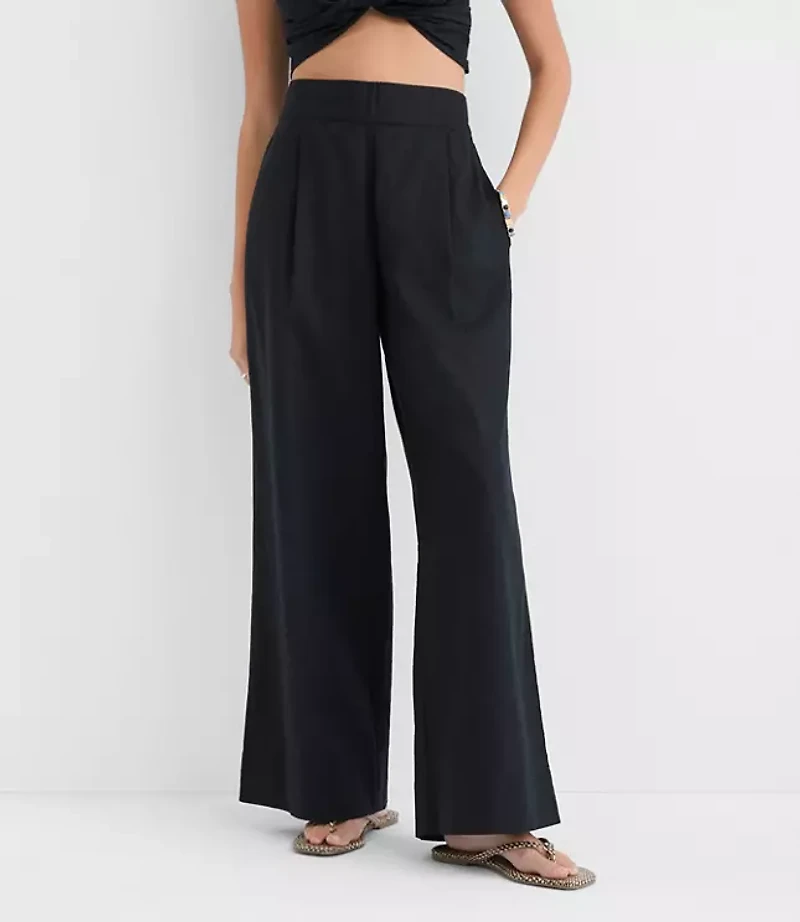 Petite LOFT Beach Linen Cotton Wide Leg Pants