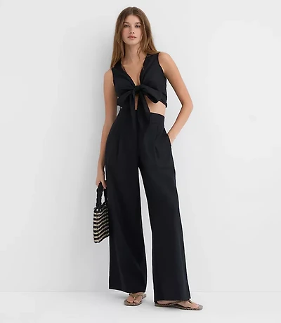 Petite LOFT Beach Linen Cotton Wide Leg Pants