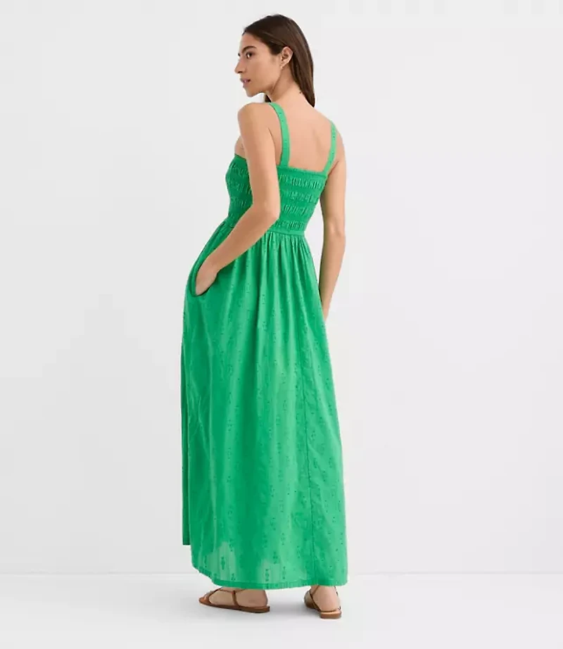 Petite LOFT Beach Ikat Clip Smocked Maxi Pocket Dress