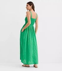 Petite LOFT Beach Ikat Clip Smocked Maxi Pocket Dress