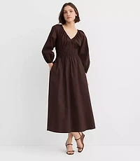 Poplin Smocked Midi Pocket Dress