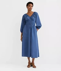 Poplin Smocked Midi Pocket Dress