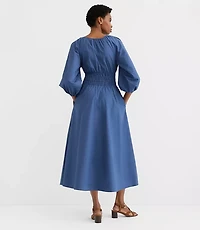 Poplin Smocked Midi Pocket Dress