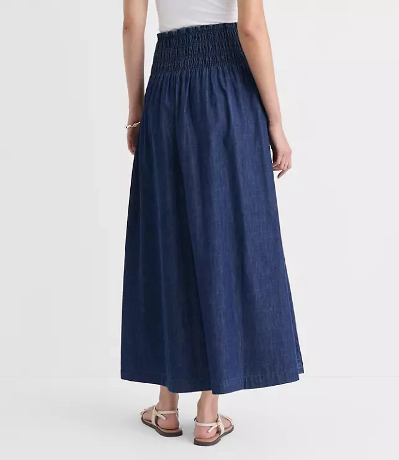 Chambray Smocked Midi Skirt