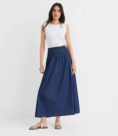 Chambray Smocked Midi Skirt