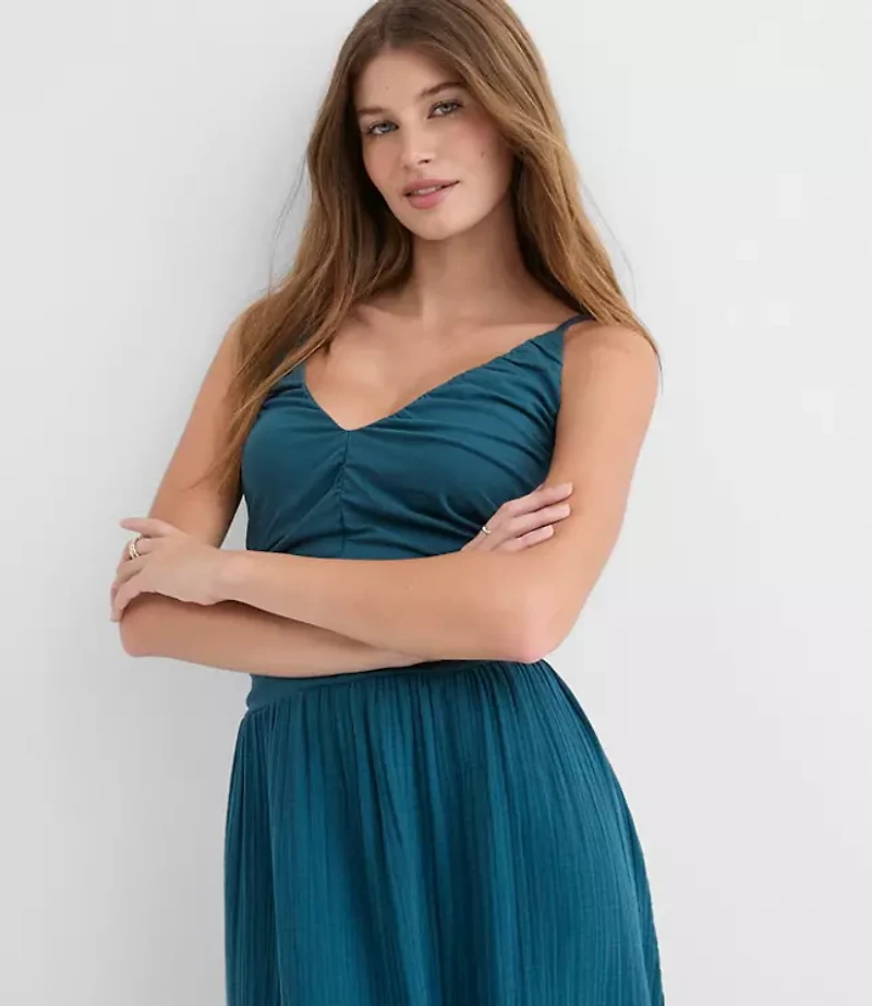 Petite LOFT Beach Triple Cloth Mixed Media Maxi Pocket Dress