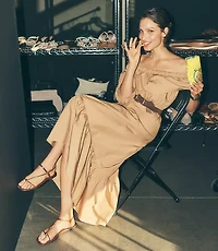 Petite Poplin Ruffle Off The Shoulder Maxi Pocket Dress