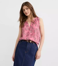 Petite Paisley Shirred Button Shell