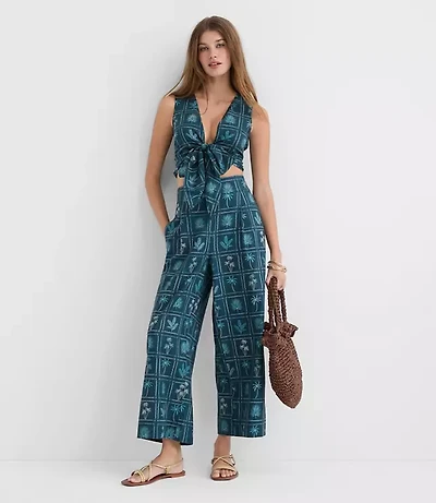 Petite LOFT Beach Palm Linen Cotton Wide Leg Pants