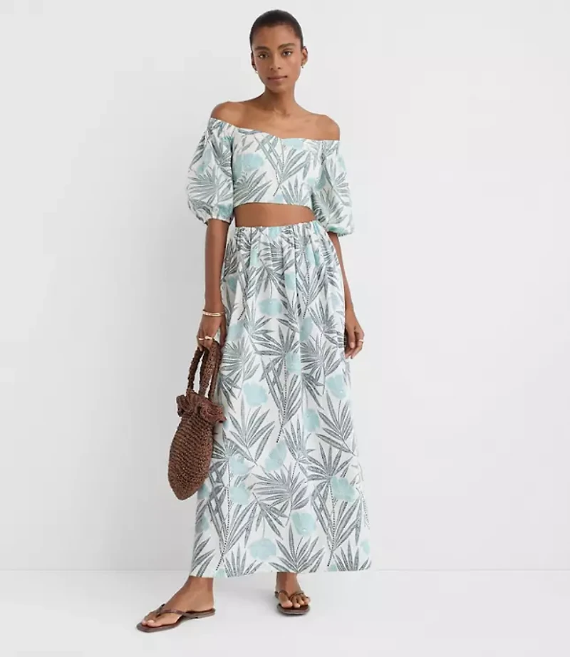 Petite LOFT Beach Palm Poplin Maxi Pocket Skirt