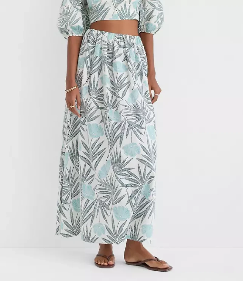 Petite LOFT Beach Palm Poplin Maxi Pocket Skirt