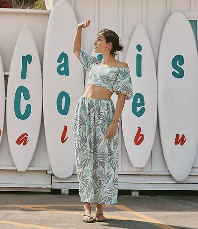 Petite LOFT Beach Palm Poplin Maxi Pocket Skirt