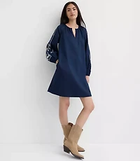 Petite Floral Embroidered Split Neck Mini Pocket Dress