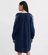 Petite Floral Embroidered Split Neck Mini Pocket Dress