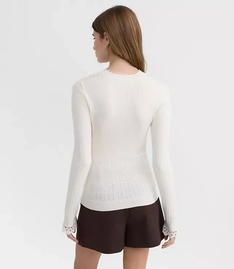 Petite Crochet Trim Pointelle Sweater