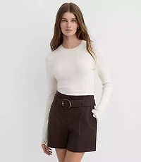 Petite Crochet Trim Pointelle Sweater