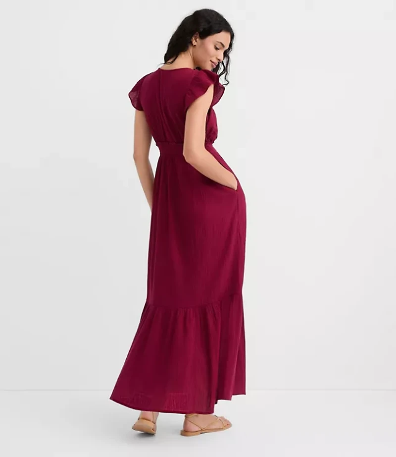 Petite LOFT Beach Bow Cutout Maxi Pocket Dress