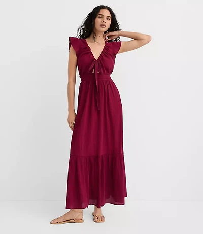 Petite LOFT Beach Bow Cutout Maxi Pocket Dress