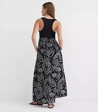 Petite LOFT Beach Palm Mixed Media Maxi Pocket Dress