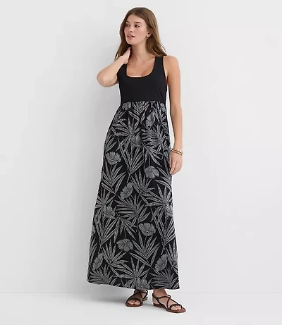 Petite LOFT Beach Palm Mixed Media Maxi Pocket Dress