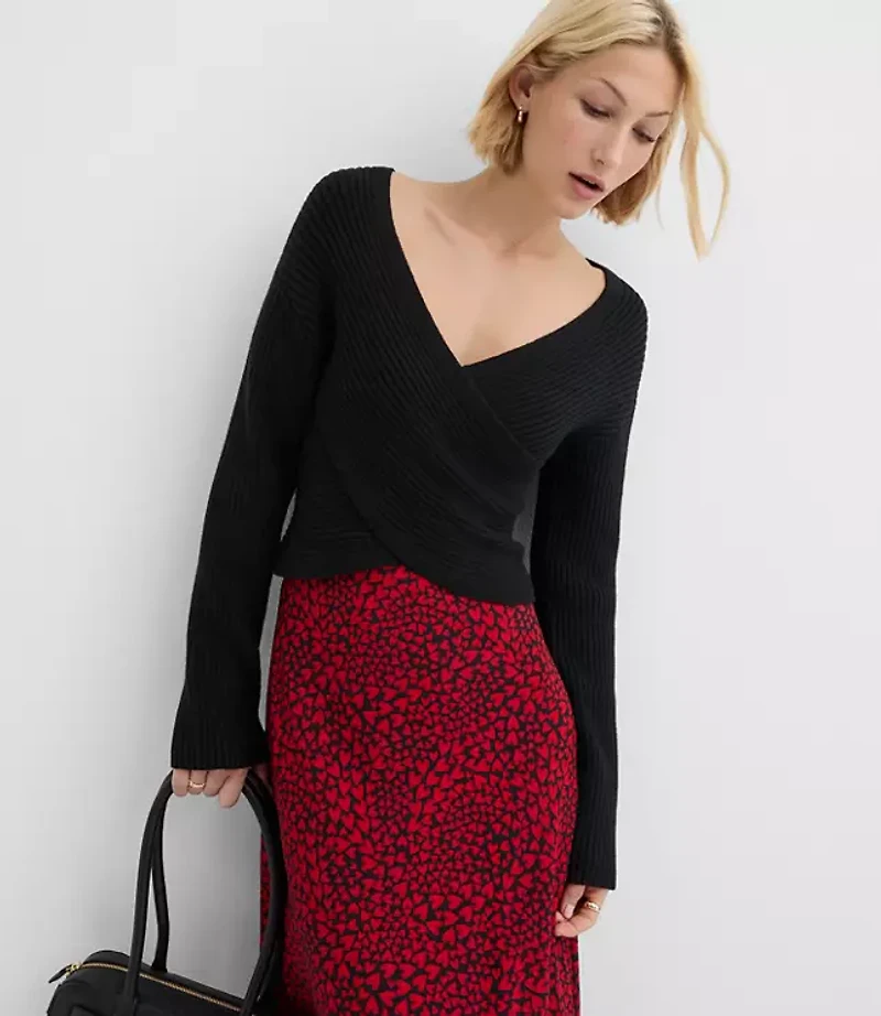 Petite Ribbed Crossover Sweater