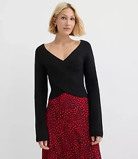 Petite Ribbed Crossover Sweater