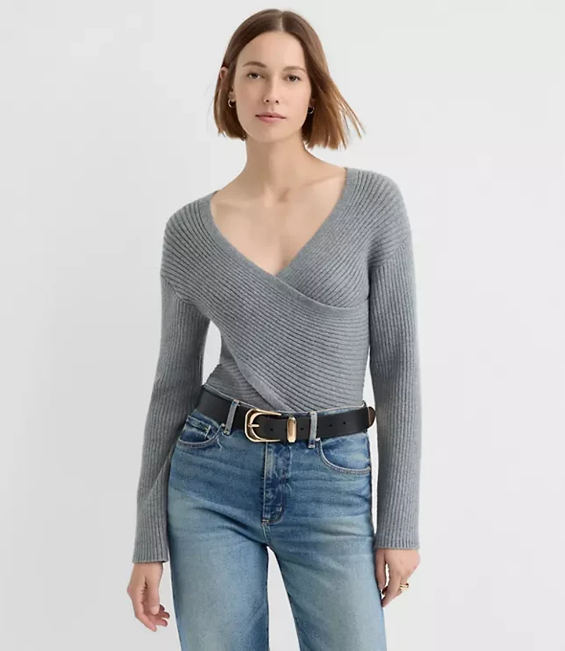 Petite Ribbed Crossover Sweater