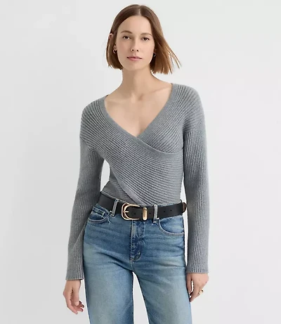 Petite Ribbed Crossover Sweater