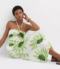 Petite LOFT Beach Floral Linen Cotton Halter Maxi Pocket Dress