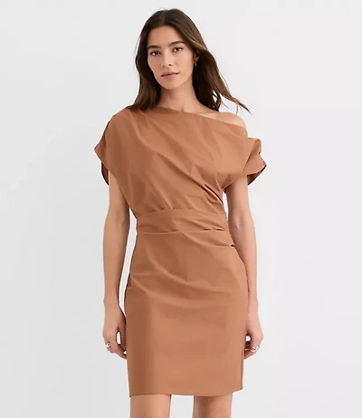 Petite Poplin Asymmetrical Ruched Mini Dress