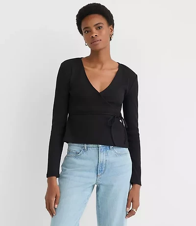 Petite Ribbed Wrap Top