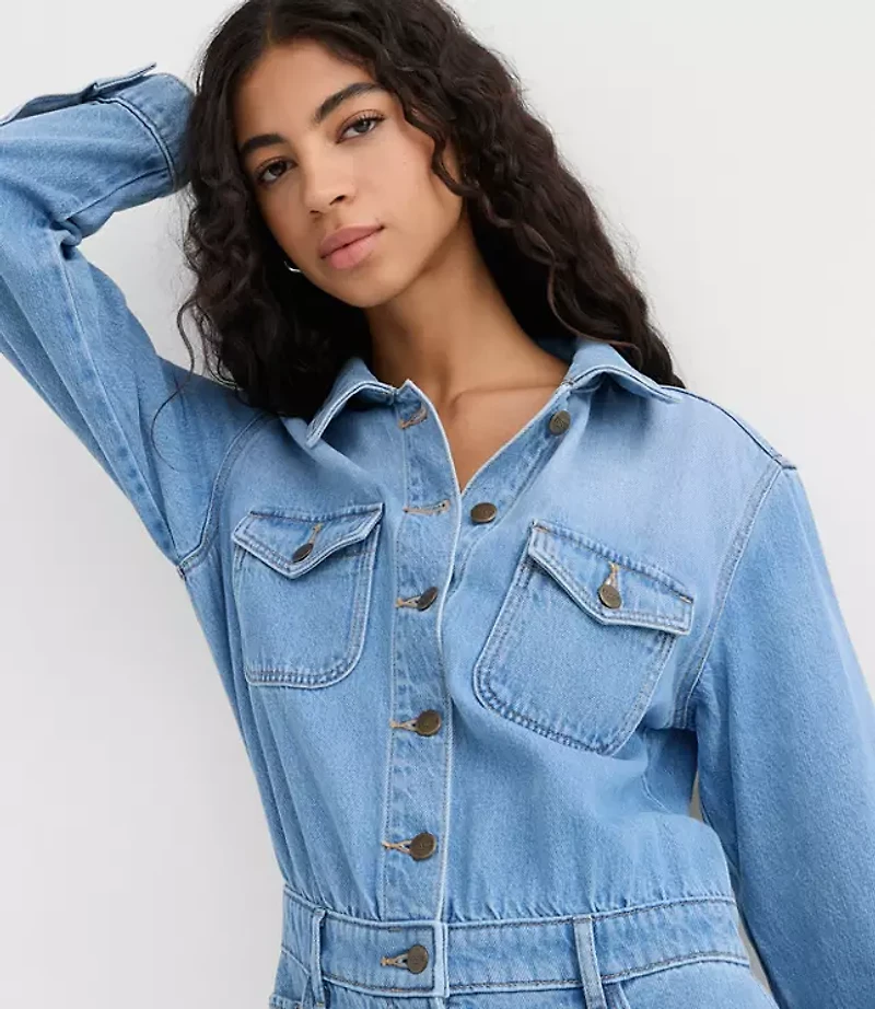 Rivete Petite Denim Jumpsuit Light Wash