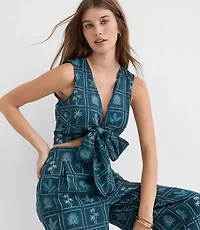 Petite LOFT Beach Palm Linen Cotton Tie Front Top