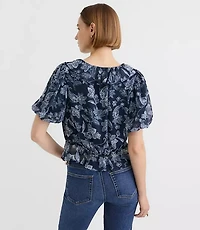 Petite Paisley Ruffle V-Neck Blouse
