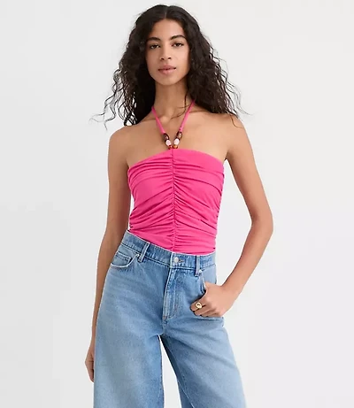 Beaded Ruched Halter Top