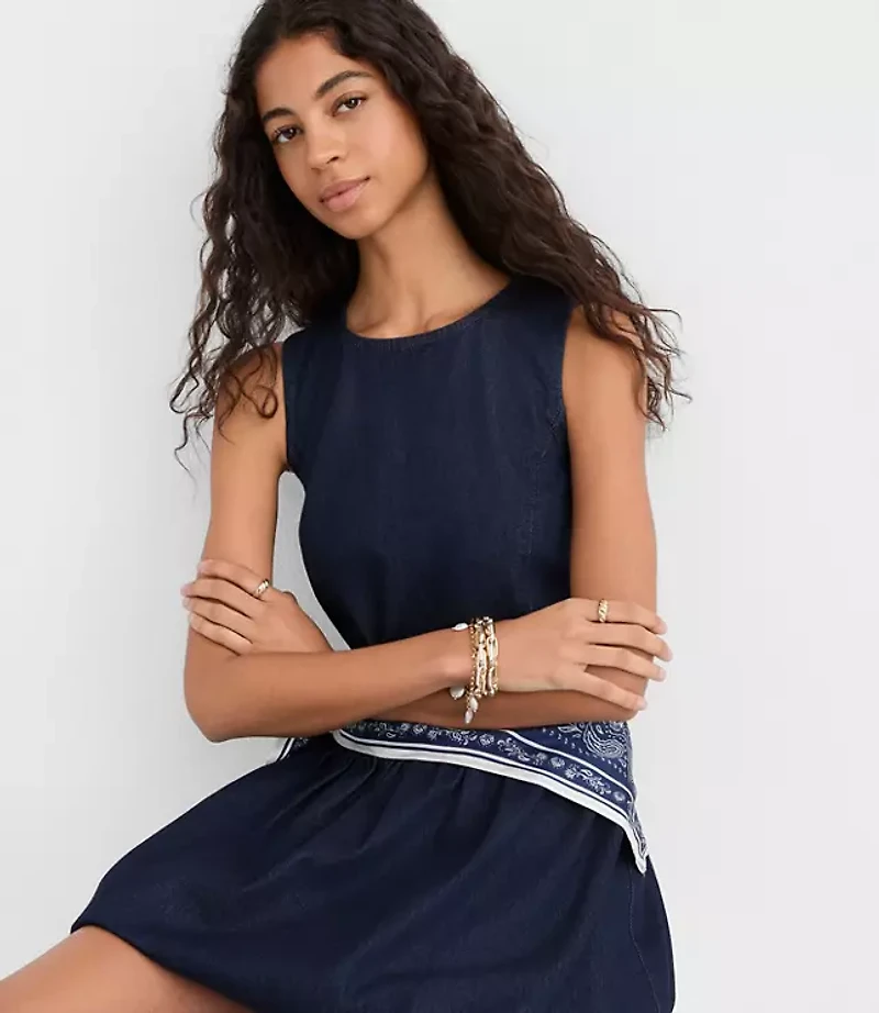 Petite Denim Bubble Mini Dress Dark Wash