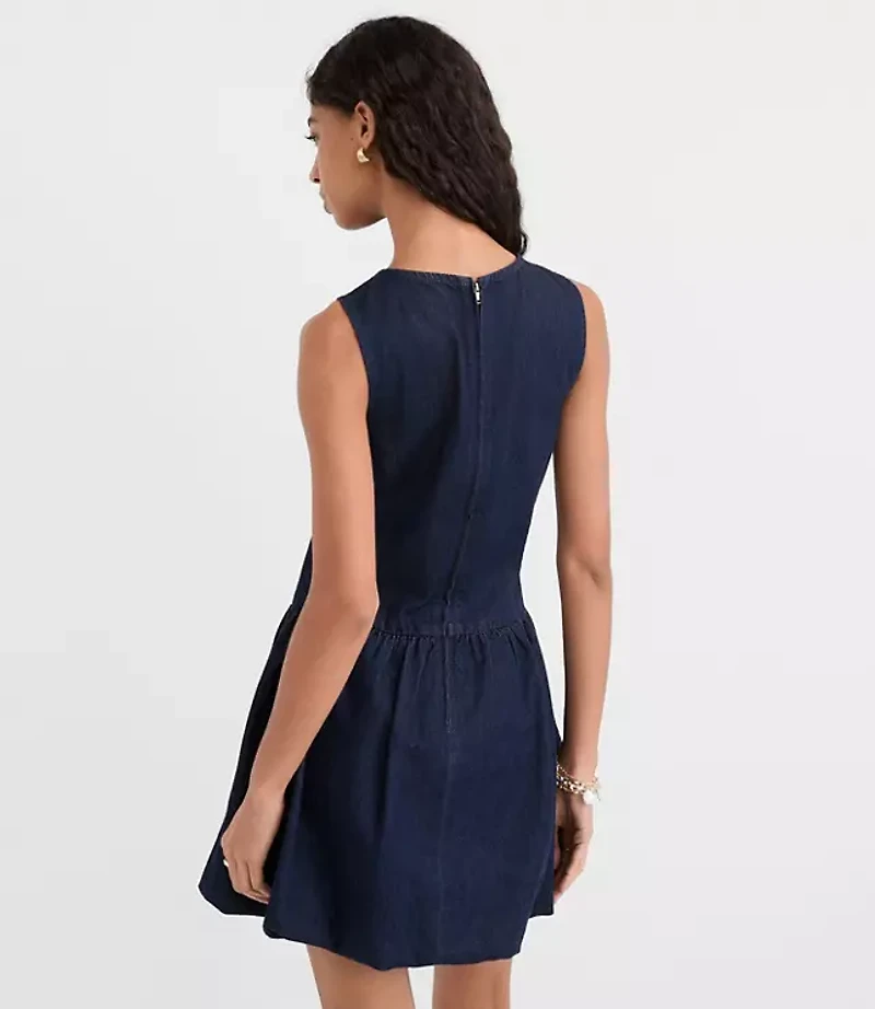 Petite Denim Bubble Mini Dress Dark Wash