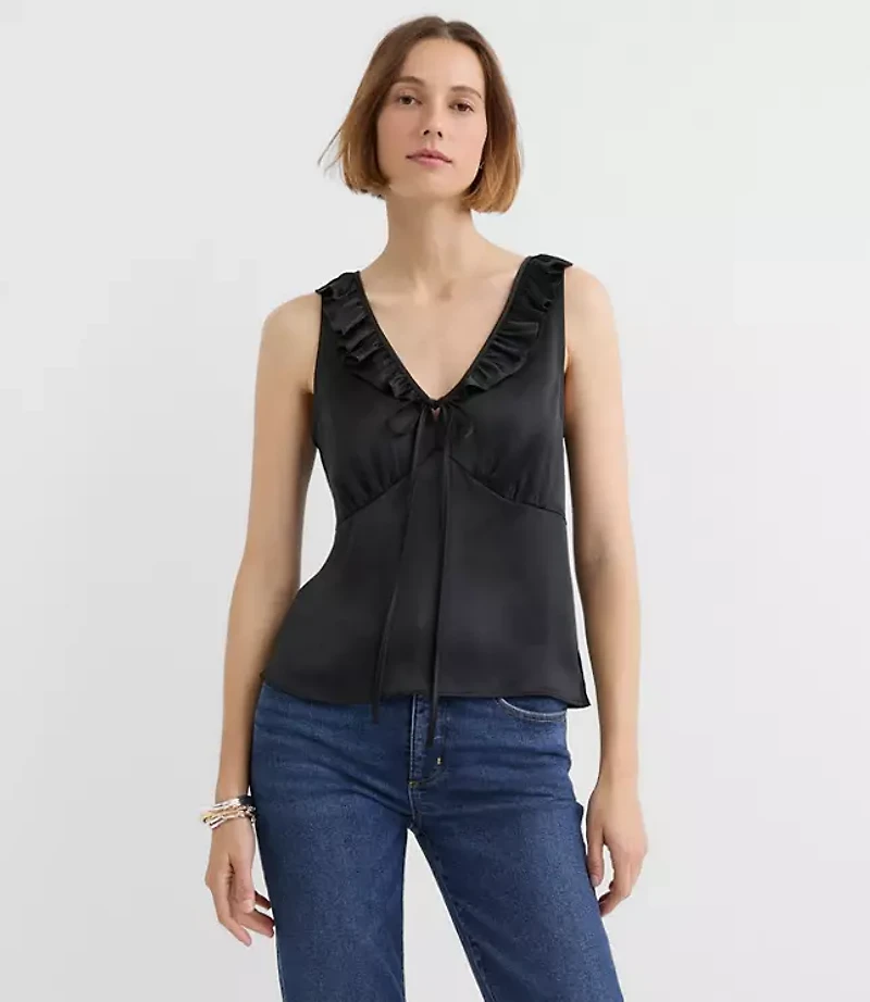 Petite Satin Ruffle Tie Neck Cami