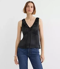 Petite Satin Ruffle Tie Neck Cami