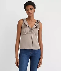 Petite Satin Ruffle Tie Neck Cami