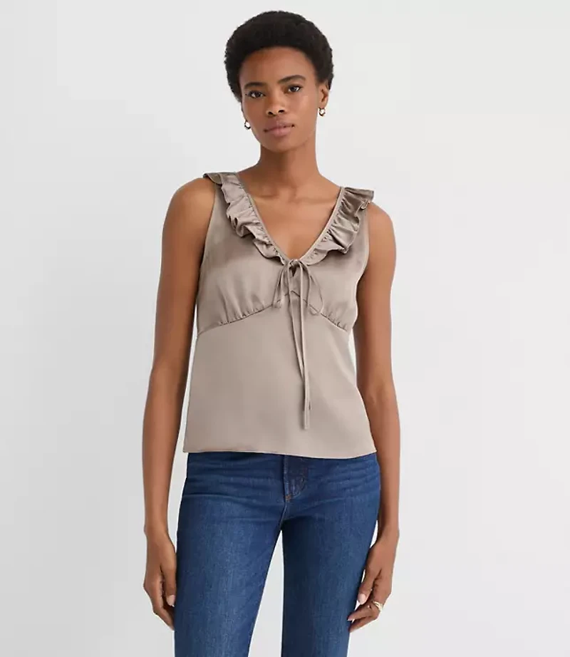 Petite Satin Ruffle Tie Neck Cami