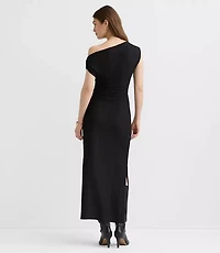 Petite Asymmetrical Ruched Midi Dress