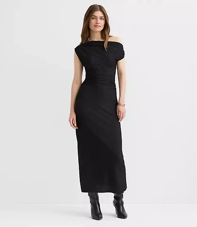 Petite Asymmetrical Ruched Midi Dress