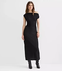 Petite Asymmetrical Ruched Midi Dress